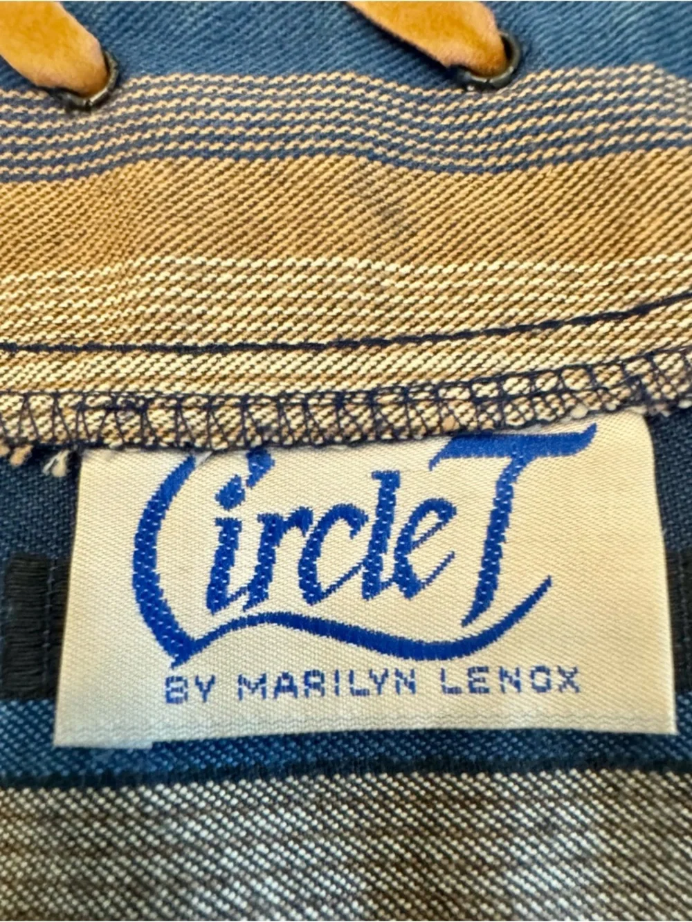 Vintage Circle T Blue and Tan Striped Western Vest with Suede Trim‎